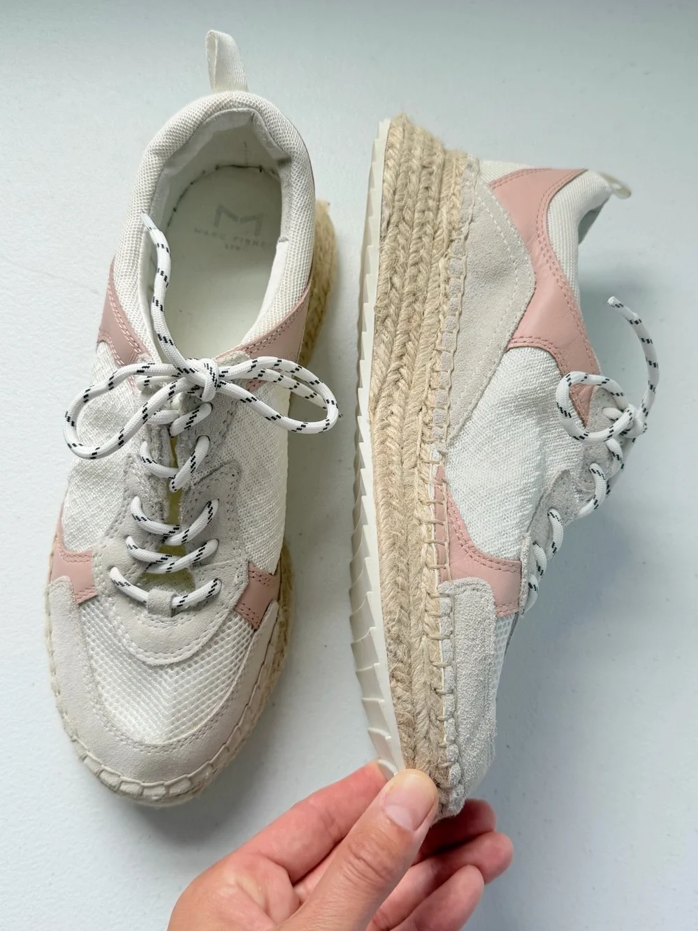 Marc Fisher Janette 3 Espadrille Sneaker  Leather Blend  White Pink Size 7.5